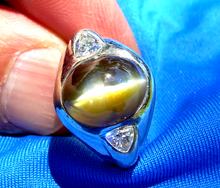 Load image into Gallery viewer, 12 CARAT Earth Mined Chrysoberyl Cats Eye Platinum Diamond Art Deco Ring