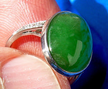 Load image into Gallery viewer, Green JADE and diamond Antique Engagement Ring Art Deco Platinum size 4.5