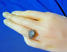 Load image into Gallery viewer, Earth mined 2 carat Star Sapphire Diamond Deco Engagement Ring Unique White gold Setting