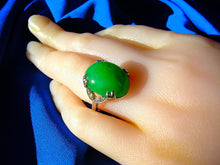 Load image into Gallery viewer, Earth Mined Green JADE Antique Engagement Ring Art Deco Diamond White Gold Setting