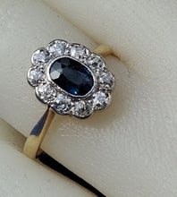 Load image into Gallery viewer, Earth mined Sapphire and Diamond Art Deco Engagement Ring Antique Vintage Royal Design Setting