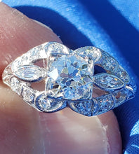 Load image into Gallery viewer, 1.22 carat Earth Mined European Diamond Deco Engagement Ring Vintage Design Platinum Solitaire