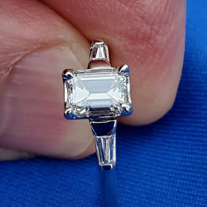 1 carat Earth mined Diamond Emerald Cut Deco Engagement Ring Vintage Natural Solitaire