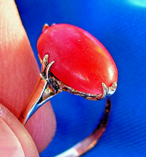 Load image into Gallery viewer, Antique Red Mediterranean Coral Engagement Ring Victorian 18k Gold Solitaire