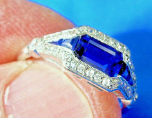 Load image into Gallery viewer, Earth mined Sapphire Diamond Art Deco Engagement Ring Antique Platinum setting