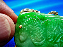 Load image into Gallery viewer, Genuine green Jade Dragon Pendant 14k Gold Deco Design Charm