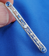 Load image into Gallery viewer, Earth mined Sapphire Pearl Diamond Antique art Deco Brooch Victorian Platinum Filligree