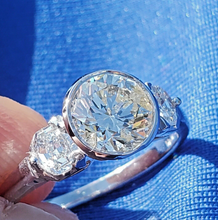 Load image into Gallery viewer, Genuine 1.64 carat Diamond Deco Engagement Ring Custom Bezel Platinum Solitaire size 7.5