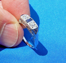 Load image into Gallery viewer, EARTH MINED Diamond Sapphire Deco Wedding Band Unique Antique 18k White Gold Belais Ring