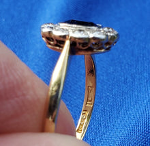 Load image into Gallery viewer, Natural Sapphire Diamond Deco Engagement Ring Antique Vintage European cut Solitaire setting