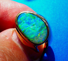 Load image into Gallery viewer, Genuine Black Opal Deco Ring Designer one of a kind 14k Gold Setting size 6.25