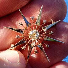 Load image into Gallery viewer, Natural Antique Cushion Diamond Deco Star Brooch Victorian 14k Rose Gold Pin
