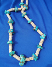 Load image into Gallery viewer, STUNNING VINTAGE SANTO DOMINGO TURQUOISE WHITE SHELL STERLING SILVER NECKLACE 28 inch