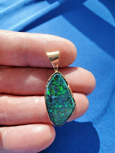 Load image into Gallery viewer, Earth mined 12.74 Carat Black Australian Opal Charm Deco Style 14k Gold Pendant