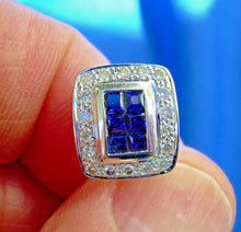 Load image into Gallery viewer, Earth Mined Diamond Sapphire Deco Earrings Vintage Style Geometric Stud 14k White Gold
