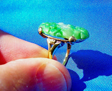 Load image into Gallery viewer, Earth mined Jade Antique Deco Ring Victorian Engagement Ring Setting 18k Gold
