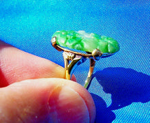 Load image into Gallery viewer, Earth mined Jade Antique Deco Ring Victorian Engagement Ring Setting 18k Gold