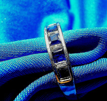 Load image into Gallery viewer, Sapphire Diamond Wedding Band Vintage Anniversary Ring 14k White Gold