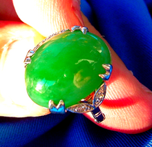 Load image into Gallery viewer, Earth Mined Green JADE Antique Engagement Ring Art Deco Diamond White Gold Setting