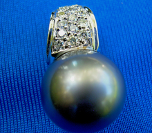 Load image into Gallery viewer, Genuine Diamond Black South Sea Pearl Pendant 14k Gold Deco Designer Charm