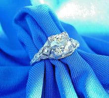 Load image into Gallery viewer, 1.53 carat Earth mined Diamond Deco Engagement Ring Antique Platinum Solitaire size 5.5
