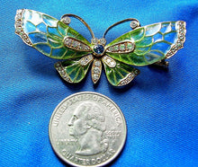 Load image into Gallery viewer, Earth mined Diamond Sapphire Deco Plique a Jour Enamel Brooch Filigree Nouveau Pin 18k Gold