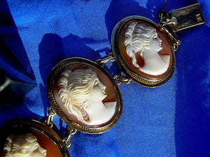 Genuine Antique Pictorial Cameo Solid 14k Rose Gold Victorian Bracelet 7.5" inch long