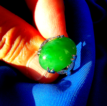 Load image into Gallery viewer, Earth Mined Green JADE Antique Engagement Ring Art Deco Diamond White Gold Setting