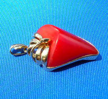 Load image into Gallery viewer, Salmon Red Mediterranean Coral Pendant Unique 18k Solid Gold Bezel Charm