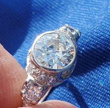 Load image into Gallery viewer, 1.50 carat Earth mined European cut Diamond Engagement Ring Vintage Deco Platinum Solitaire