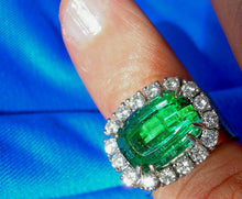 Load image into Gallery viewer, Natural Sea foam Blue Green Paraiba Tourmaline and Diamond Art Deco Design Style Engagement Ring size 6.5
