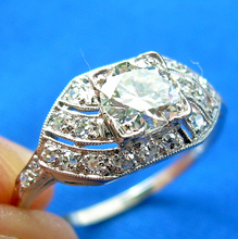 Load image into Gallery viewer, 1.30 carat Genuine European cut Diamond Deco Engagement Ring Antique Platinum Solitaire