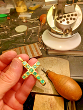 Load image into Gallery viewer, Earth Mined EMERALD Deco Cross Pendant Elegant Design Charm Solid 14k Gold
