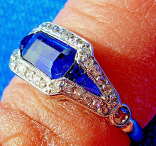 Load image into Gallery viewer, Earth mined Sapphire Diamond Art Deco Engagement Ring Antique Platinum setting