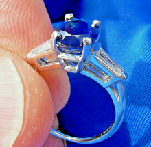 Load image into Gallery viewer, 3 Carat Earth mined Sapphire and Diamond Deco Engagement Ring Vintage Design Platinum Solitaire
