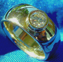 Load image into Gallery viewer, Earth mined Diamond Deco Engagement Ring Bezel set Designer Solitaire 14K White Gold