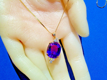 Load image into Gallery viewer, Earth mined Amethyst and Diamond Deco Pendant Necklaces 14k Chain 20" inch long