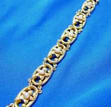 Load image into Gallery viewer, Antique Art Nouveau Gold and Pearl Bracelet Unique Deco Solid 14k 2 tone Links