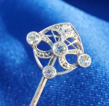 Load image into Gallery viewer, Earth mined Diamond Art Deco Pin 1920s Antique Platinum Filigree setting