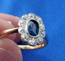 Load image into Gallery viewer, Natural Sapphire Diamond Deco Engagement Ring Antique Vintage European cut Solitaire setting