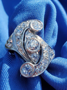 Earth mined European Diamond Art Deco Engagement Ring Vintage 14k White Gold