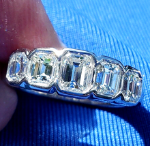 Load image into Gallery viewer, Elegant 2 carat Earth mined Diamond Deco Wedding Band Emerald Cut Platinum Engagement Ring size 5.75