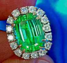 Load image into Gallery viewer, Natural Sea foam Blue Green Paraiba Tourmaline and Diamond Art Deco Design Style Engagement Ring size 6.5