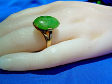 Load image into Gallery viewer, Earth mined green Jade Deco Engagement Ring Antique Hand Crafted Solitaire 14k Gold