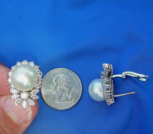 4.5 carat Earth mined Diamond Earrings Royal Design Art Deco Pearl Ear Pendants 14k Gold
