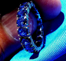 Load image into Gallery viewer, Genuine 9 carat Sapphire Wedding Band 14k White Gold Deco Eternity Anniversary Ring