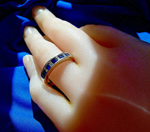 Load image into Gallery viewer, Sapphire Diamond Wedding Band Vintage Anniversary Ring 14k White Gold