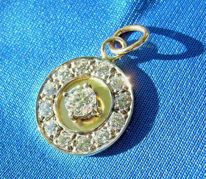 Earthmined Diamond ART Deco Pendant Vintage Style Halo Design Charm Necklace 14k