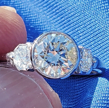 Load image into Gallery viewer, Genuine 1.64 carat Diamond Deco Engagement Ring Custom Bezel Platinum Solitaire size 7.5