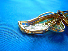 Load image into Gallery viewer, Earth mined Diamond Sapphire Deco Plique a Jour Enamel Brooch Filigree Nouveau Pin 18k Gold